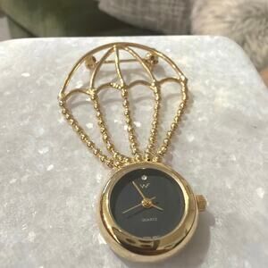 Vintage WF quartz brooch-watch shaped like a hot air balloon gold tone